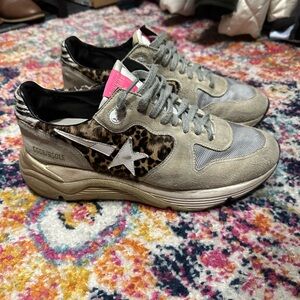 Golden Goose Brown and Gray Distressed Sneakers